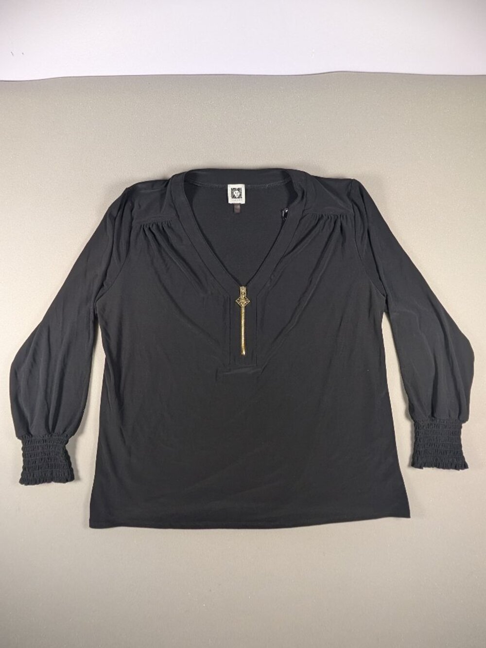 Women's Anne Klein LS Blouse Quarter Zip Black Size XL